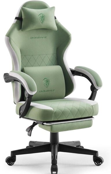 Sedia da gaming con poggiapiedi, ergonomica, imbottitura in molle insacchettate e supporto lombare massaggiante, schienale alto, rivestimento in tessuto color verde menta