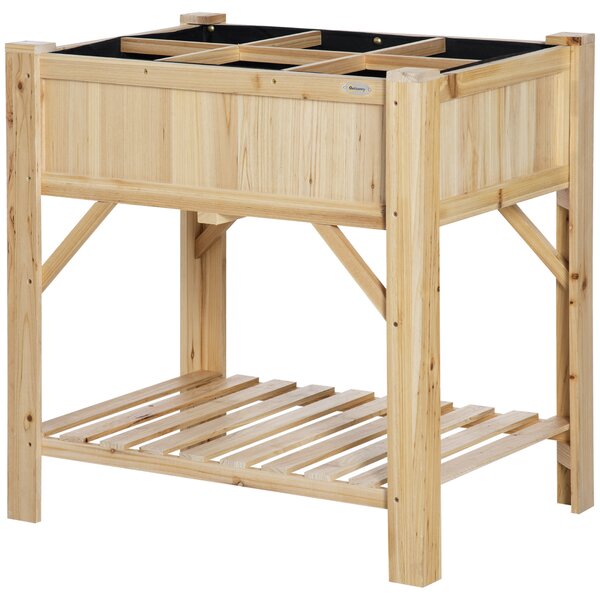 Outsunny Letto per Orto Rialzato con 6 Scomparti, Fioriera da Esterno Portapiante in Legno di Abete, 78.5x58x81cm|Aosom