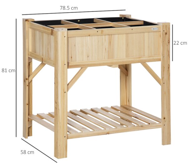 Outsunny Letto per Orto Rialzato con 6 Scomparti, Fioriera da Esterno Portapiante in Legno di Abete, 78.5x58x81cm|Aosom