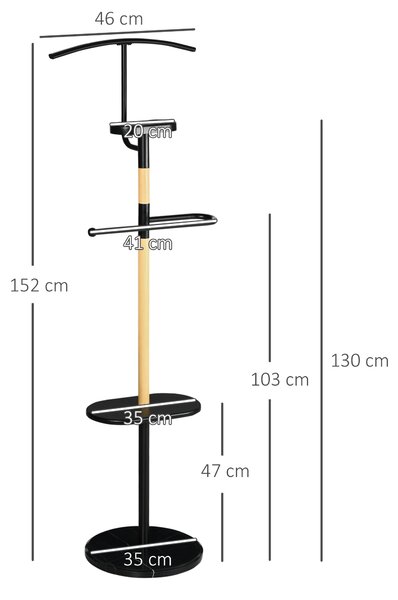 HOMCOM Appendiabiti da Terra con Mensole, Design in Legno e Acciaio, Gruccia per Abiti, Nero, 46x35x152cm|Aosom