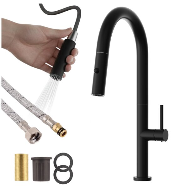 Granitan - Miscelatore cucina - Rubinetto cucina altezza 43 cm - Miscelatore lavello nero - LIVIA