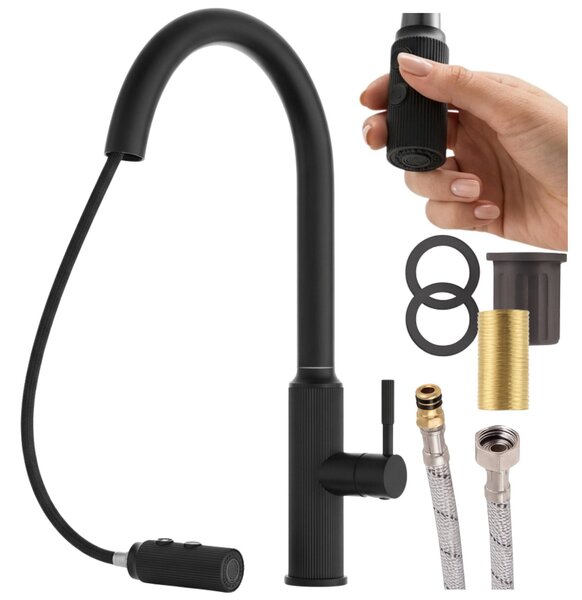 Granitan - Miscelatore cucina - Rubinetto cucina altezza 43 cm - Nero - canna estraibile - UNIVERSAL