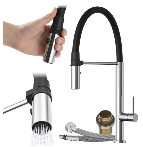 Granitan - Miscelatore cucina - Rubinetto cucina altezza 47 cm - Miscelatore lavello nero - SCALA