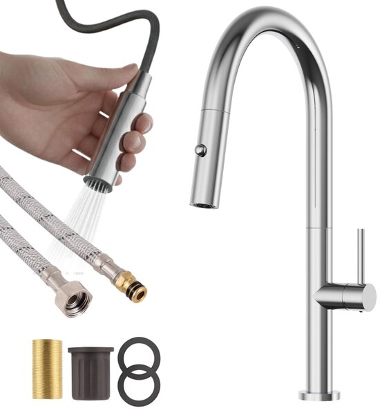 Granitan - Miscelatore cucina - Rubinetto cucina altezza 43 cm - Miscelatore lavello cromato - LIVIA