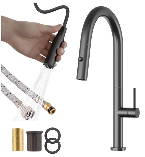 Granitan - Miscelatore cucina - Rubinetto cucina altezza 43 cm - Gun grey - canna estraibile - LIVIA