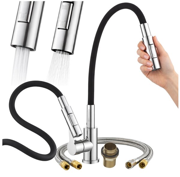 Granitan - Miscelatore cucina - Rubinetto cucina altezza 68 cm - Miscelatore lavello nero - RENO
