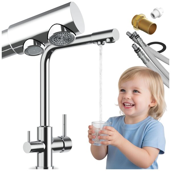 Granitan - Miscelatore cucina - Rubinetto cucina altezza 33 cm - Cromato - 3 vie - UNIVERSAL