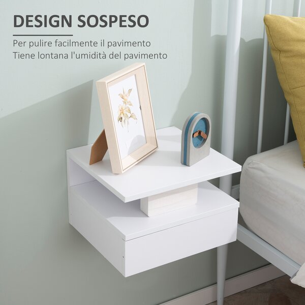 2 Comodini Sospesi Moderni - Con Cassetto E Mensola, Legno, Design Minimalista, 35x32x22.5cm - Foto 8