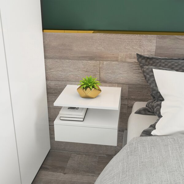 HOMCOM Set da 2 Comodini Moderni Sospesi per Camera da Letto con Cassetto e Mensola Superiore in Legno 35x32x22.5cm, Bianco|Aosom