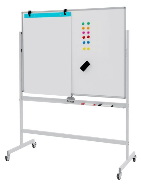 Costway Lavagna bianca magnetica doppia regolabile in altezza, Lavagna spostabile con ruote struttura resistente Bianco