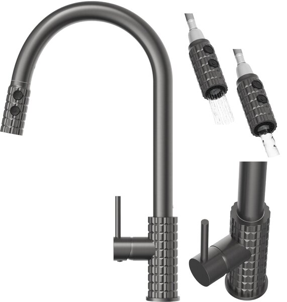 Granitan - Miscelatore cucina - Rubinetto cucina altezza 41 cm - Gun grey - canna estraibile - SNAKE