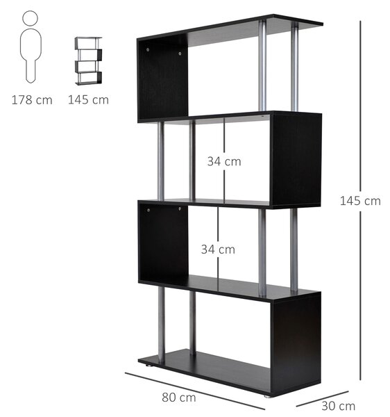 HomCom Libreria di Design Moderno con 4 Ripiani a Parete in Legno Mobili Ufficio Scaffale Nero