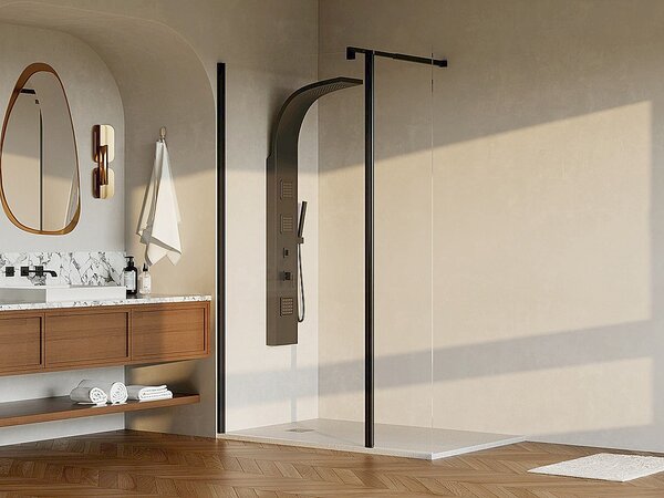 Parete per doccia walk-in con anta girevole Nero opaco Vetro 6 mm (100 + 40) x 200 cm - DAREN
