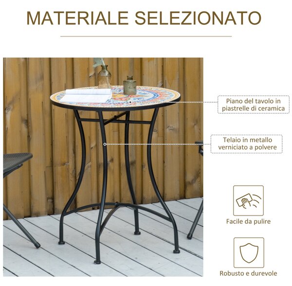 Outsunny Tavolino da Giardino, Tavolino da Caffè per Esterni con Piano in Ceramica Mosaico, Struttura in Metallo, per Balcone e Terrazzo, Ø60x71 cm, Rosso, Blu, Bianco | Aosom Italy