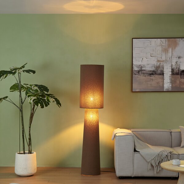 Lampada da terra Japandi marrone in tessuto teddy a 2 luci - Trombet
