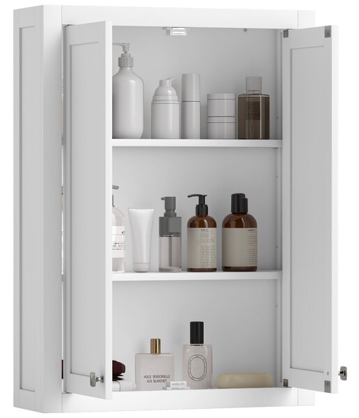 Mobile da Bagno a Parete 61x20x84 cm con 3 Ripriani in MDF Bianco