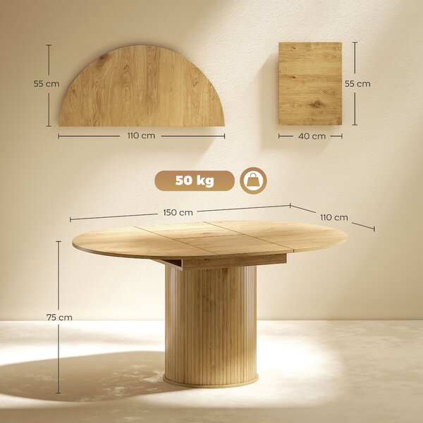HOMCOM Tavolo da pranzo estensibile, tavolo da cucina, per 6-8 persone, 110-150 x 75 cm, effetto legno naturale | Aosom Italy