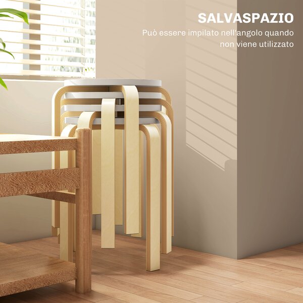 HOMCOM Set 4 Sgabelli Rotondi Impilabili in Legno Bianco, Ø40x45 cm | Aosom Italy