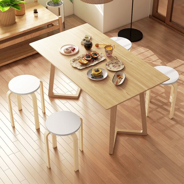 HOMCOM Set 4 Sgabelli Rotondi Impilabili in Legno Bianco, Ø40x45 cm | Aosom Italy