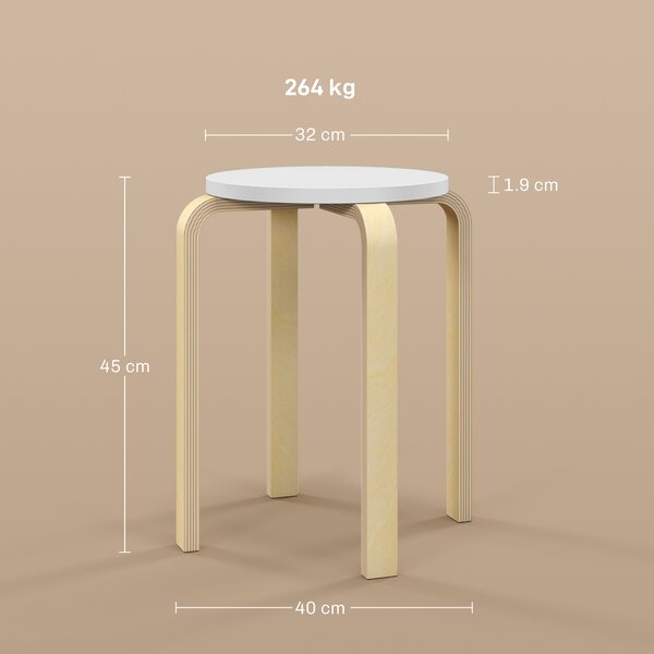 HOMCOM Set 4 Sgabelli Rotondi Impilabili in Legno Bianco, Ø40x45 cm | Aosom Italy