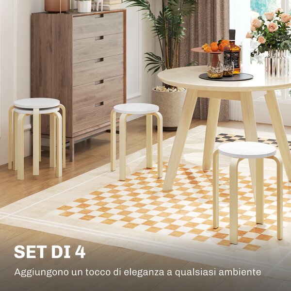 HOMCOM Set 4 Sgabelli Rotondi Impilabili in Legno Bianco, Ø40x45 cm | Aosom Italy