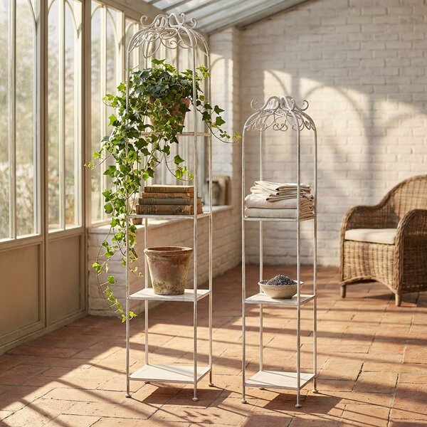 Set di 2 scaffali stile provenzale in ferro verniciato g.27x27x162/p.22x22x125