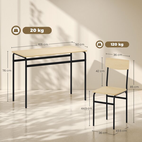 HOMCOM Set da Pranzo 5 Pezzi con Tavolo Rettangolare e 4 Sedie da Pranzo, in Legno e Metallo, Nero e color Legno | Aosom Italy