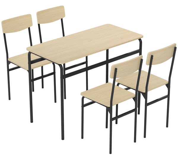 HOMCOM Set da Pranzo 5 Pezzi con Tavolo Rettangolare e 4 Sedie da Pranzo, in Legno e Metallo, Nero e color Legno | Aosom Italy