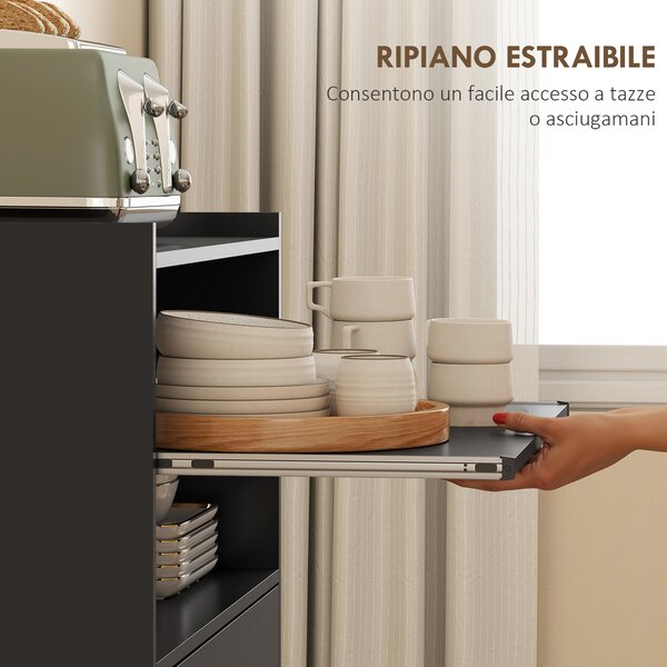 HOMCOM Mobile Microonde in Legno con Cassetto, Armadietto a 2 Ante e 2 Ripiani, 59x40x92 cm, Nero | Aosom Italy