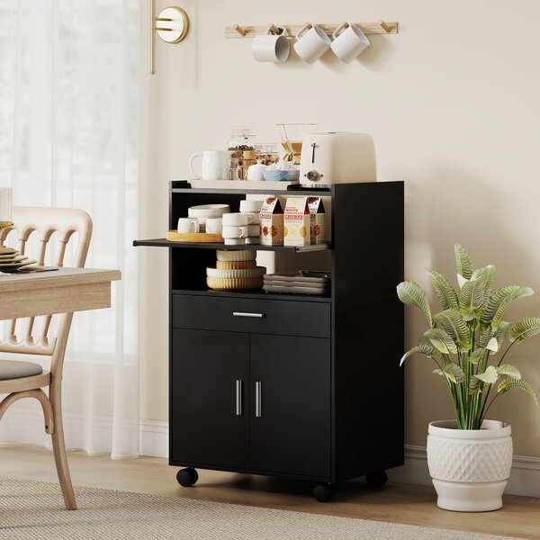 HOMCOM Mobile Microonde in Legno con Cassetto, Armadietto a 2 Ante e 2 Ripiani, 59x40x92 cm, Nero | Aosom Italy
