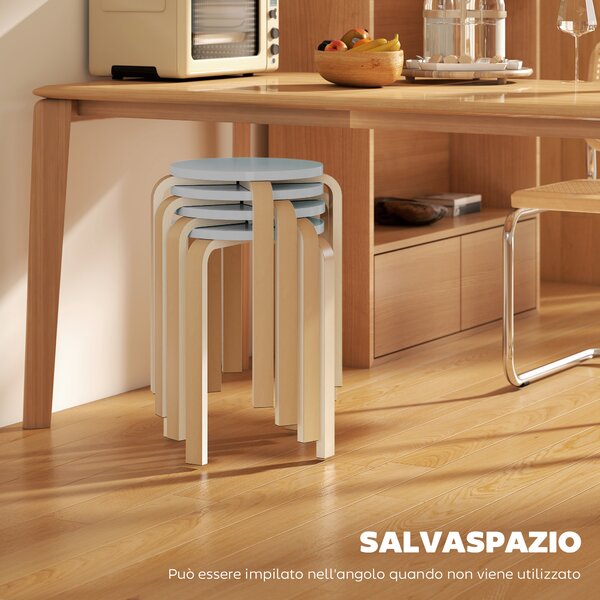 HOMCOM Set 4 Sgabelli Rotondi Impilabili in Legno Grigio, Ø40x45 cm | Aosom Italy