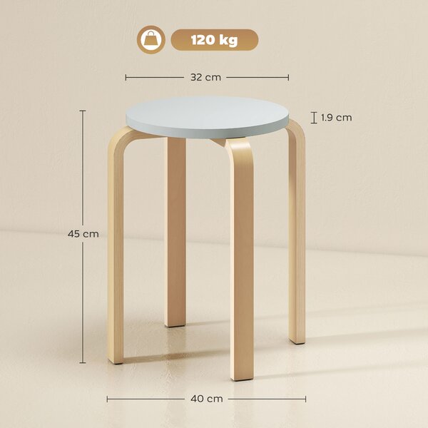 HOMCOM Set 4 Sgabelli Rotondi Impilabili in Legno Grigio, Ø40x45 cm | Aosom Italy