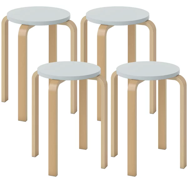 Set 4 Sgabelli Rotondi e Impilabili Ø40x45 cm in Legno Grigio