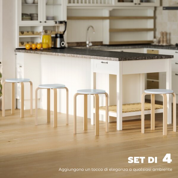 HOMCOM Set 4 Sgabelli Rotondi Impilabili in Legno Grigio, Ø40x45 cm | Aosom Italy