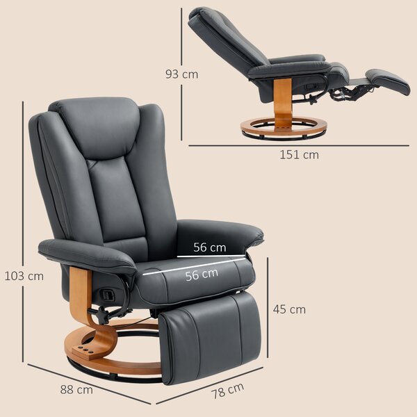 HOMCOM Poltrona relax reclinabile e girevole, rivestita in similpelle, capacità fino a 150 kg, Grigio scuro | Aosom Italy