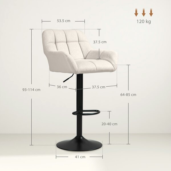 HOMCOM Set 2 Sgabelli da Bar Regolabili in Altezza, in Similpelle e Tessuto effetto Lino, Crema | Aosom Italy
