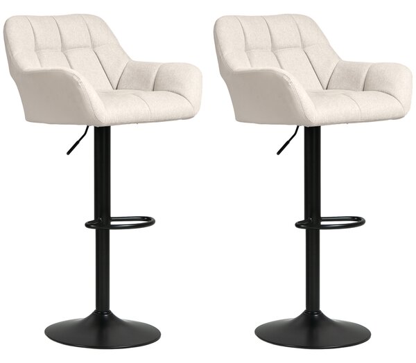 HOMCOM Set 2 Sgabelli da Bar Regolabili in Altezza, in Similpelle e Tessuto effetto Lino, Crema | Aosom Italy