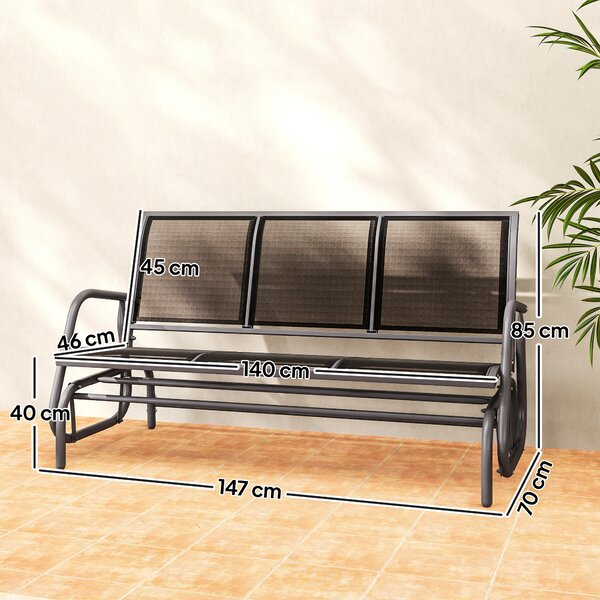 Outsunny Panchina a Dondolo da Giardino a 3 Posti in Metallo e Tessuto a Rete Traspirante, 151x75x85cm, Nero|Aosom
