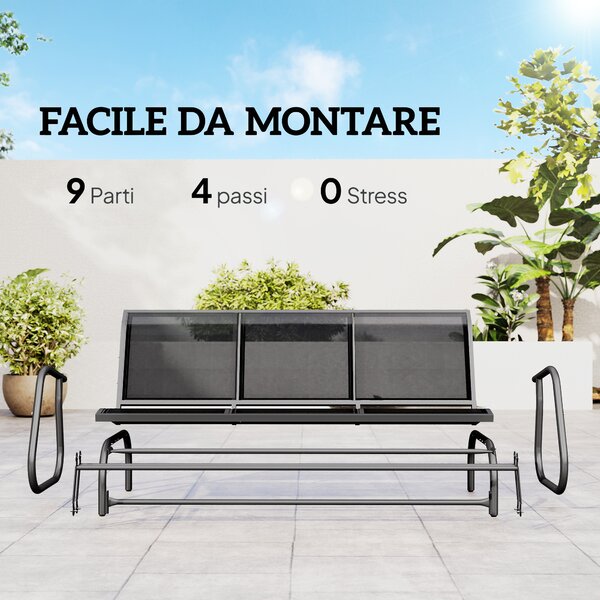 Outsunny Panchina a Dondolo da Giardino a 3 Posti in Metallo e Tessuto a Rete Traspirante, 151x75x85cm, Nero|Aosom