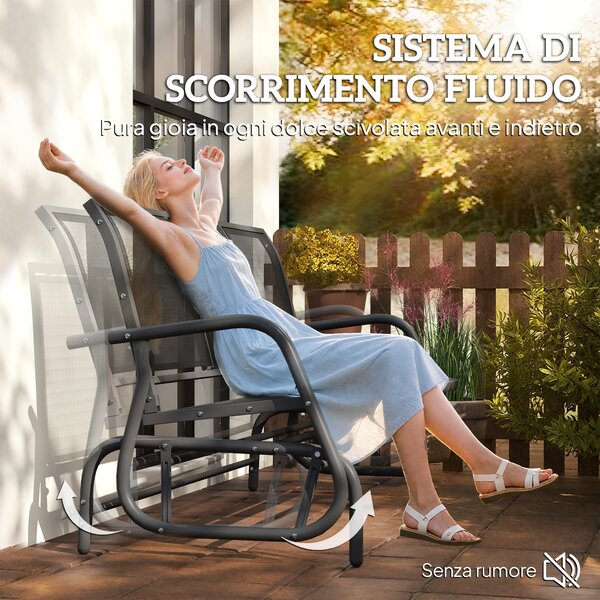 Outsunny Panchina a Dondolo da Giardino a 3 Posti in Metallo e Tessuto a Rete Traspirante, 151x75x85cm, Nero|Aosom