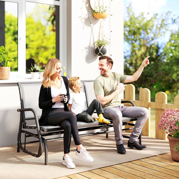 Outsunny Panchina a Dondolo 3 Posti per Giardino, Metallo e Tessuto Traspirante, Comoda Seduta, 151x75x85cm - Beige|Aosom