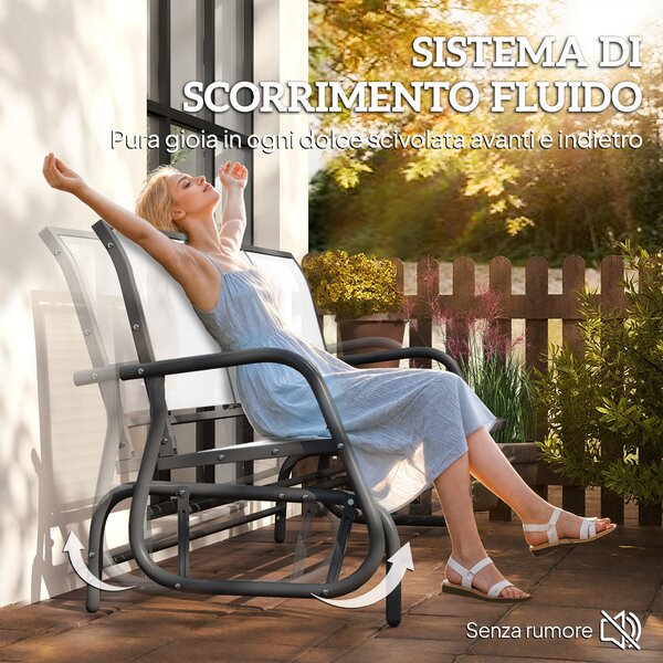 Outsunny Panchina a Dondolo 3 Posti per Giardino, Metallo e Tessuto Traspirante, Comoda Seduta, 151x75x85cm - Beige|Aosom