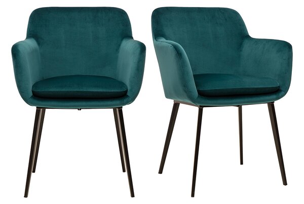 Sedie in velluto blu petrolio e metallo nero (set di 2) AMIKA