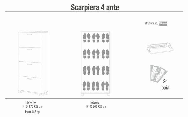 ESSENZA - scarpiera a 4 ante