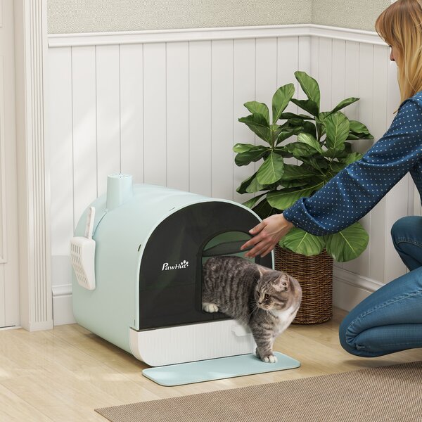 PawHut Lettiera per Gatti Chiusa con Filtri, Paletta e Vassoio Removibile, Struttura in PP, 43x44x47cm, Verde|Aosom