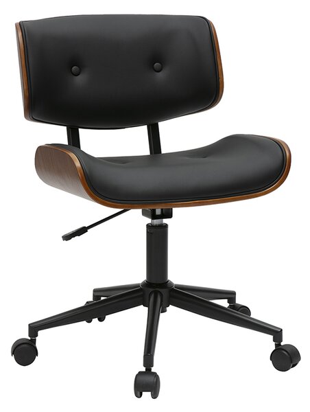 Sedia da ufficio con rotelle nera e legno scuro BASILE