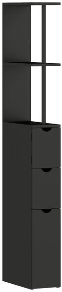 HOMCOM Mobile Colonna Salvaspazio in Legno con Ripiani, Armadietto e Cassetti, Nero, 15x33x136cm|Aosom