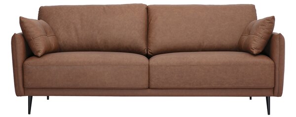 Divano vintage 3 posti in pelle marrone e legno scuro DAVEN