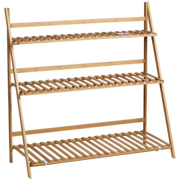 Outsunny Fioriera da Esterno a 3 Livelli in Bambù con Design Rialzato e Pieghevole, 98x37x96.5 cm, color Legno|Aosom