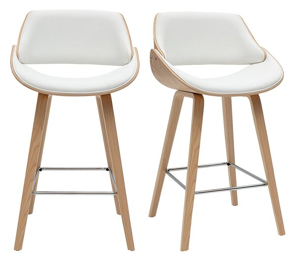 Sgabelli da bar design bianchi e legno chiaro H70 cm (set di 2) CLASH